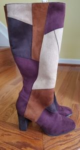 Multicolored Suede Block Heel Knee Boots